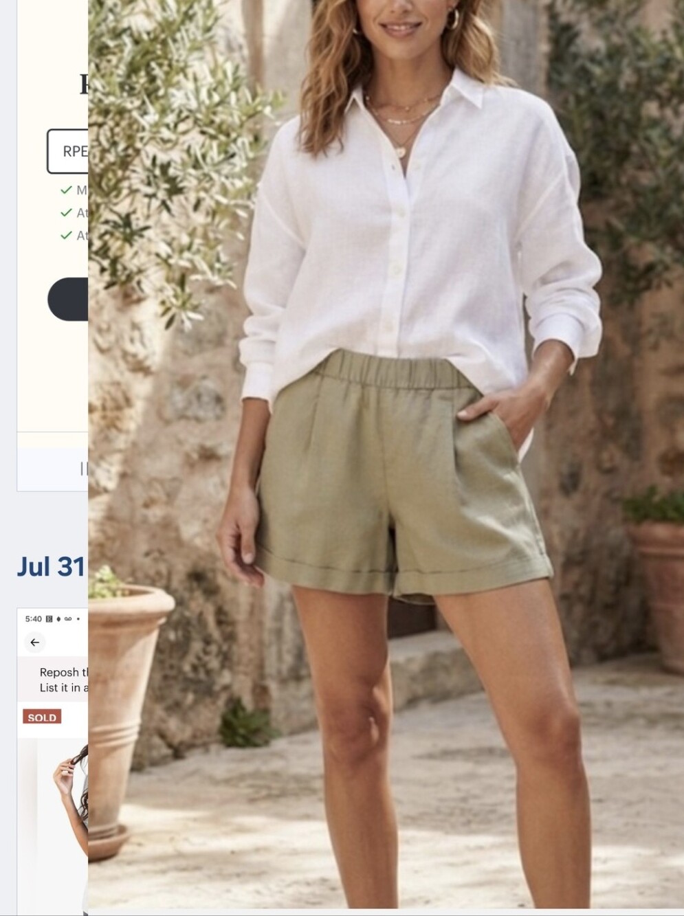 Uniqlo Olive High-Waist Elastic Cotton Pull-On Shorts- Small